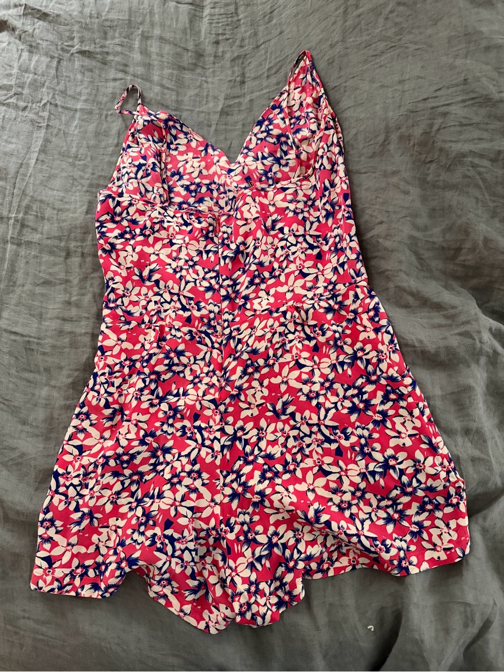 Yumi Kim Pink Floral Romper with Navy & White Print